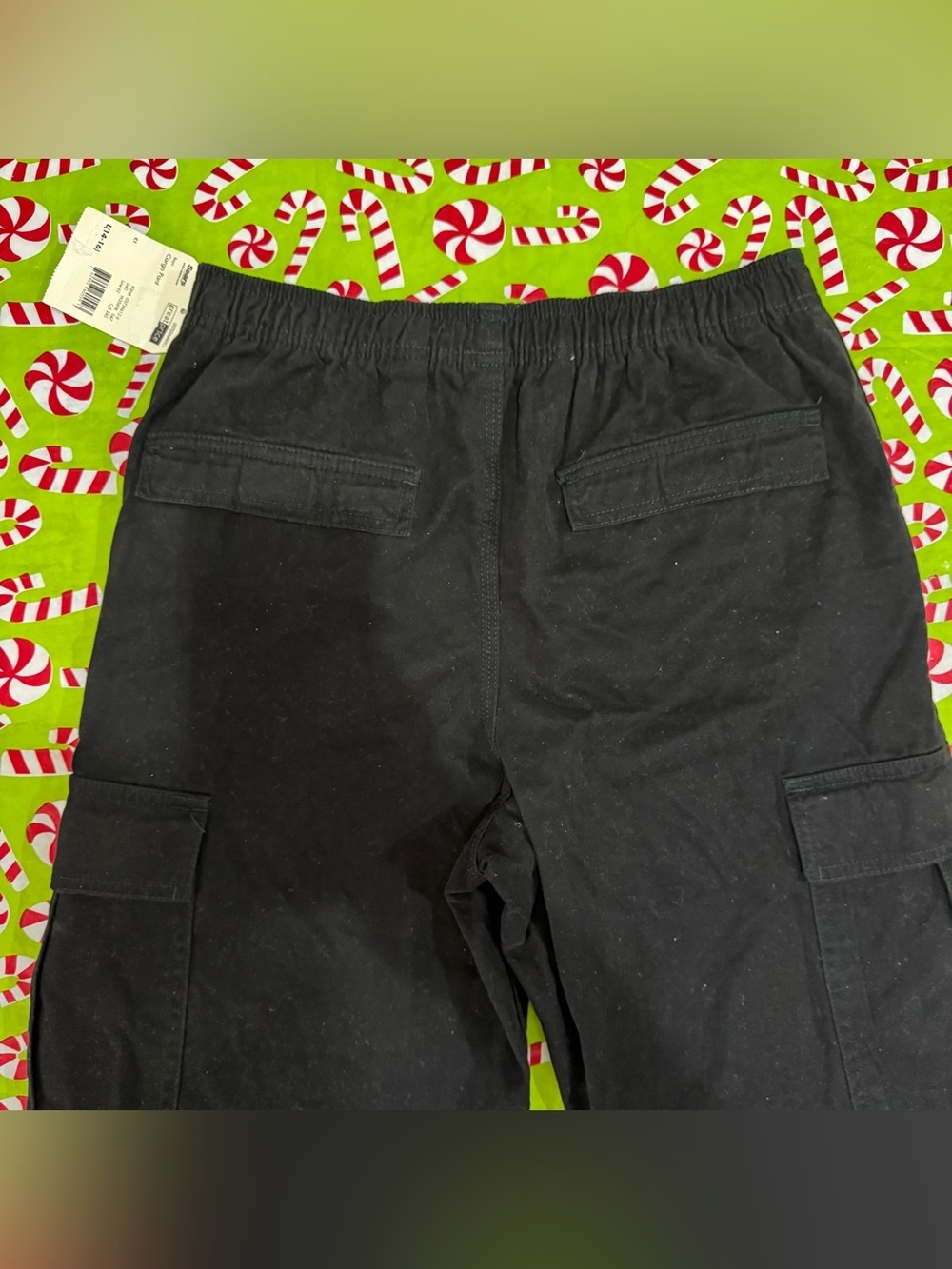 Boys L 14-16 Black Cargo Pants 100%Cotton 6 Pocket Elastic Waist Pull On Fit NWT - Picture 8 of 13